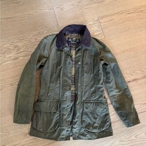 Barbour Dark Green Waxed Jacket with Plaid Lining